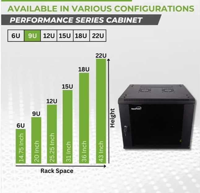 NavePoint Basic IT Wall Mount Network Server Data Cabinet Rack Glass Door - Image 3 of 3