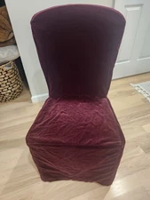 Pottery Barn Velvet Slip Cover Dining Room Chair Burgundy Tie Back Euc