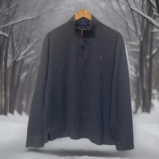 Polo Ralph Lauren Estate Rib Quarter Zip Flesh Pony Pullover Sweater Men L Gray