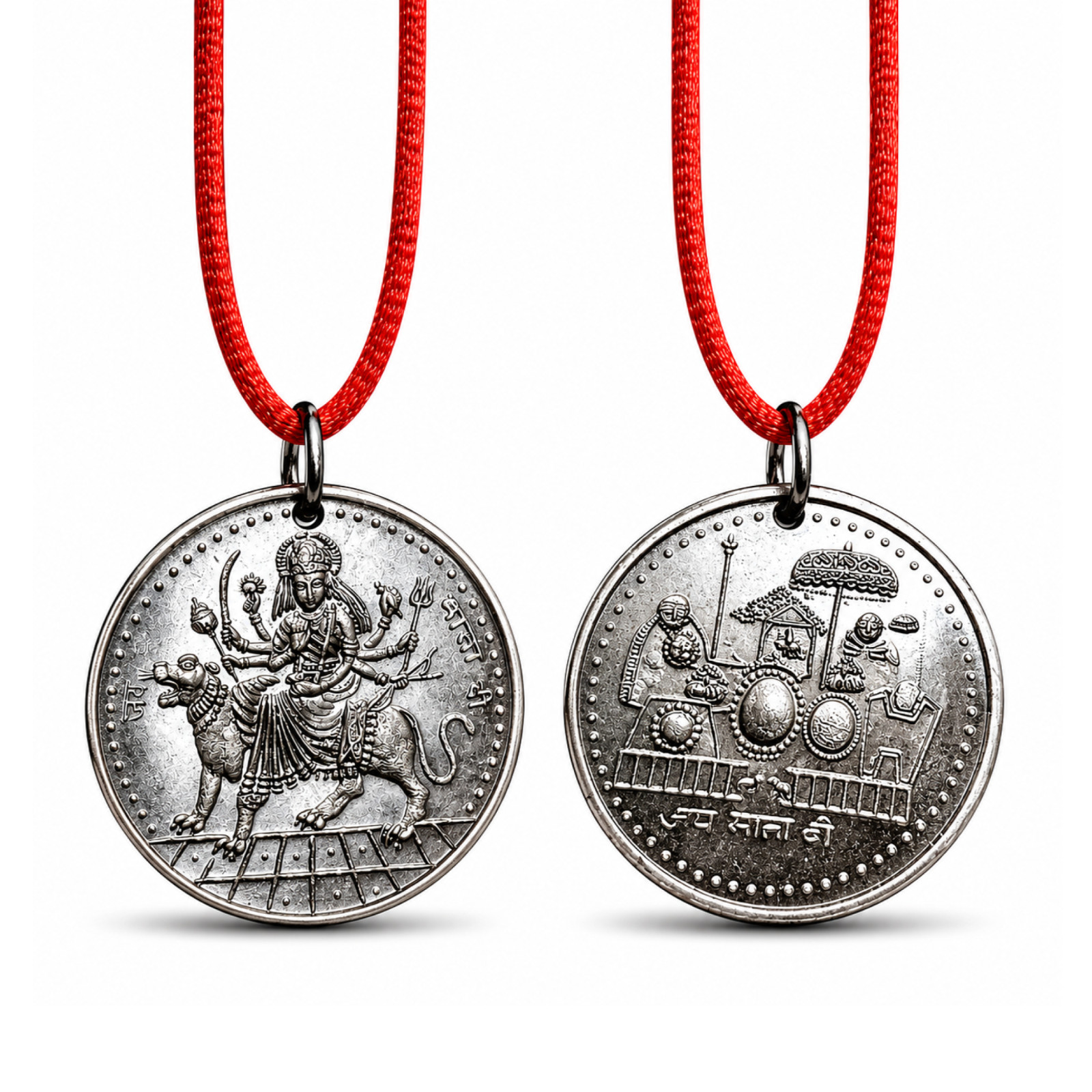 Durga Pendant Tiger Hindu Necklace Navratri Amulet Red Cord & Boxed