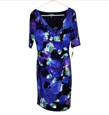 NWT Lauren Ralph Lauren Blue Floral Drape Neck Stretch Knit Dress Size 4