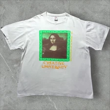 Vintage 1990s Creative University Tee White XL Art Mona Lisa