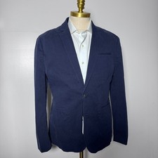 Express Blazer Mens Large Navy Blue Solid Cotton Blend Stretch Two-Button 40R