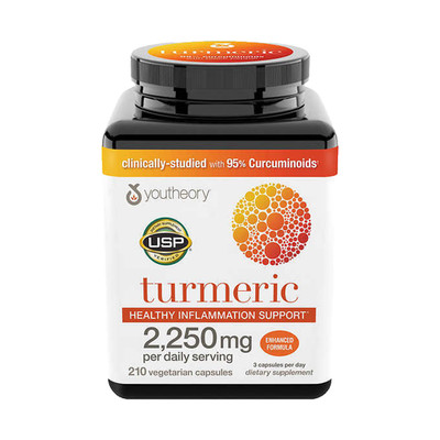youtheory Turmeric 2250 mg - 210 count 95% Curcuminoids with BioPerine EXP:08/27
