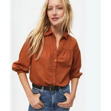 MICHAEL STARS Robyn Button Down Shirt Rust Brown Rustique Medium Fall Western