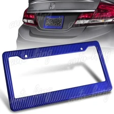 1 X Blue Carbon Style License Plate Holder Cover Frame Front Or Rear Universal 2