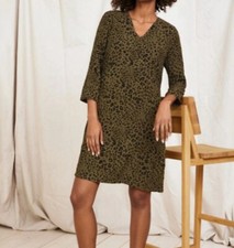 NWT Garnet Hill Bohemian Tunic Dress Size L Green Leopard Print Pockets Comfy