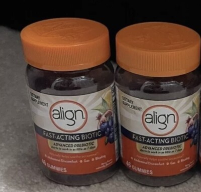 Align Fast Acting Biotic Advanced Prebiotic 46 Gummies, 2 Pack, Exp 10/2025