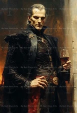 VAMPIRE GOTHIC ART PRINT, Dracula Poster, Dark Fantasy Decor, Horror Blood Wine