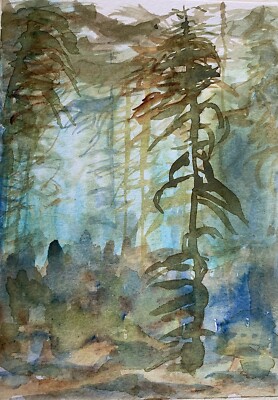 Original watercolor art Underwater Kelp Forest Kelp Seaweed undersea painting