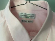 MARKS & SPENCER Oxford Weave men's shirt short sleeve, pink, size 43(17) 100% cotton, top