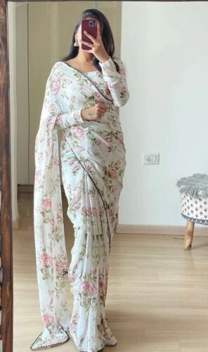 Fertig Designer Seide Saree 1 Minute zum Tragen indischer Bollywood Partykleidung Sari - Bild 1 von 4