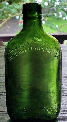 Vintage Embossed Berry Bros & Rudd Emerald Green Whiskey Flask London England 