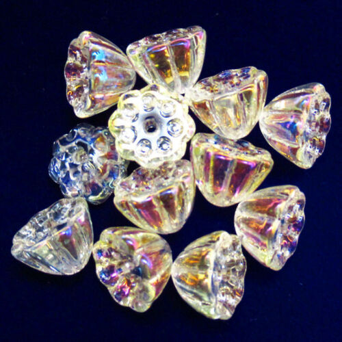 12Pcs Carved AB White Rainbow Titanium Crystal Lotus Flower 10x7mm Pendant D37 - Picture 1 of 4