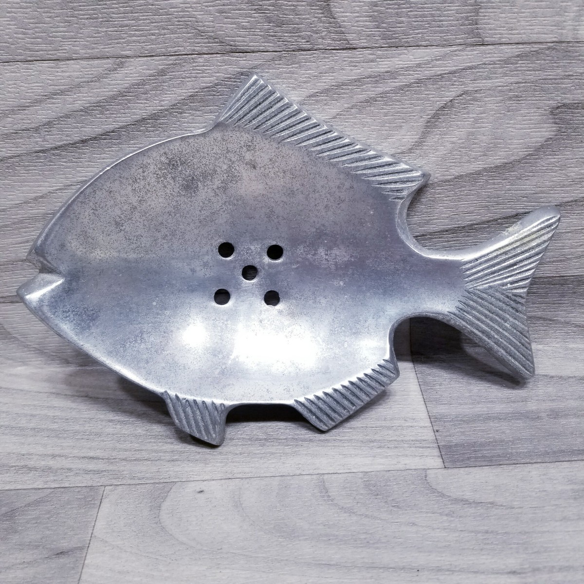 ZODAX Silver Plated Fish Shape Countertop Soap Dish Metal Soap