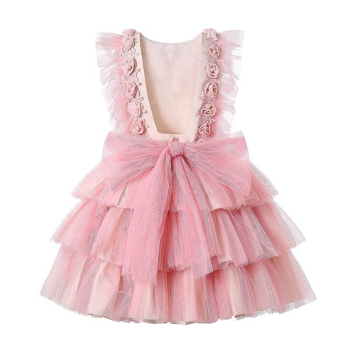 Pink Girl Layered Dress Ceremony Party Pageant Princess Flower Dresses Summer US - Picture 4 of 12