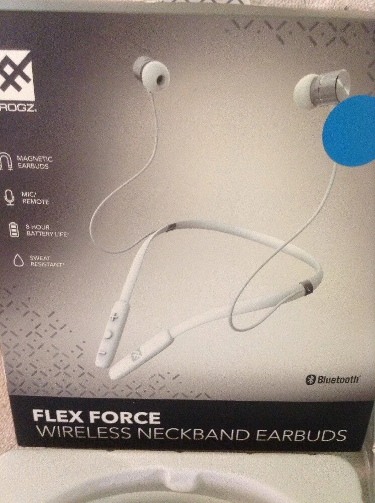 iFrogz Flex Force Wireless Neckband Earbuds Bluetooth Headphones White NEW
