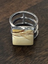 New Vintage Sterling Silver .925 Navajo Square Stone ring Size 8-9