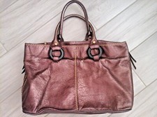 Plinio Visona Metallic Bronze Genuine Leather Tote Handbag       Size 9x15x6 1/2