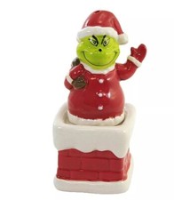 Grinch Santa in Chimney Salt And Pepper Shakers 4.75Hx2.5"W One Tabletop Set NEW