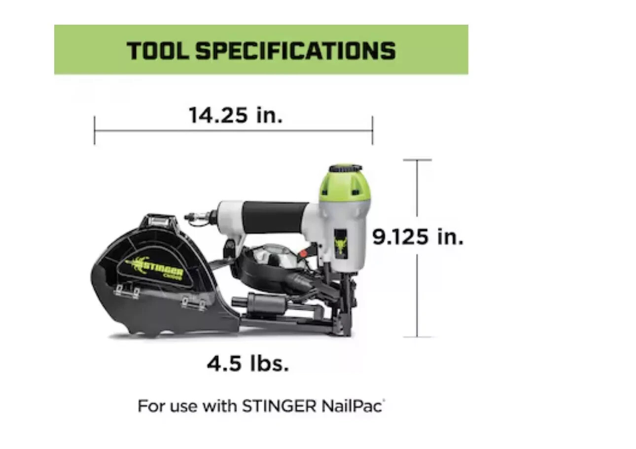 STINGER CN100B Cap Nailer 1" 15Degree Pneumatic Roofing Nailer