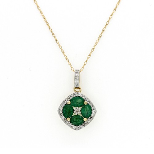1.20 CT Natural Emerald 0.15CT Diamond 14K Yellow Gold Pendant Necklace Size 18" - Picture 2 of 5