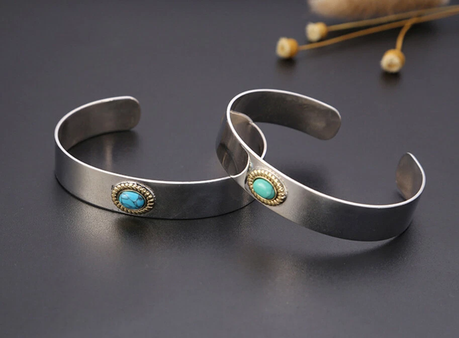 B21 Armreif Armspange Blume Ornament mit Türkis Sterling Silber 925 - Bild 4 von 4