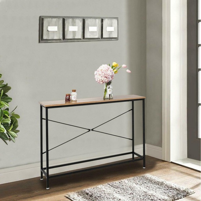 Espresso Console Table Sofa Wood Drawers Foyer Entry Hallway