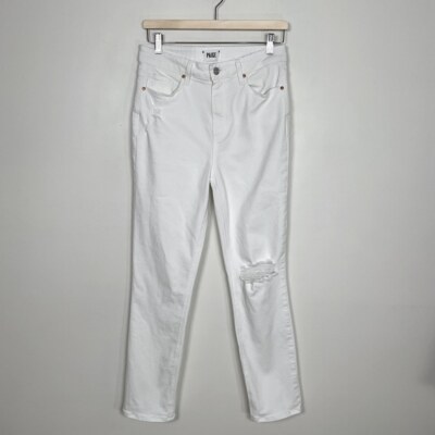 Paige Women's Sarah Slim Distressed/Ripped Jeans, White Size 29 EXC