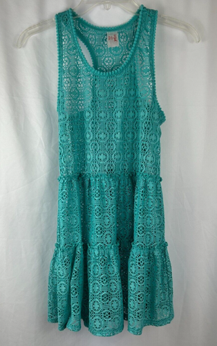 Girl's Cat and Jack Bathing Suit Cover Up, Aqua Teal Open Work Lace, Size 10/12
