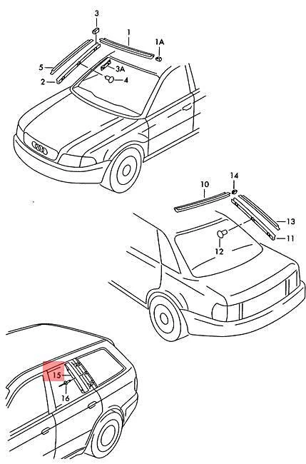 Borde negro brillante genuino AUDI A4 Avant S4 para pilar C izquierdo 8D9853377GY9B Foto 2 de 2