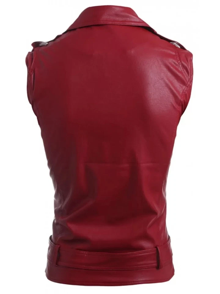 Leather Vest Jacket Motorcycle Biker Women Style Womens Waist Western Red 25 - Image 3 of 4