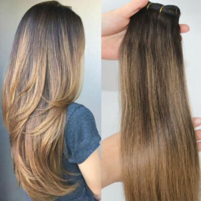 12AA RUSSIAN 100g Echthaar Extensions 2#/6# Blond BALAYAGE Ombre STRAIGHT