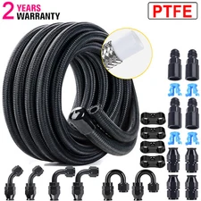 10FT 6AN 3/8" PTFE E85 Nylon Braided Fuel Line with LS Swap EFI Hose Fitting Kit