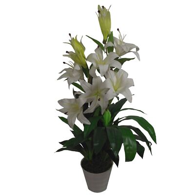 Kunstblumen Pflanzenbaum 90cm weiße Lilie 90cm Deko Pflanzgefäß