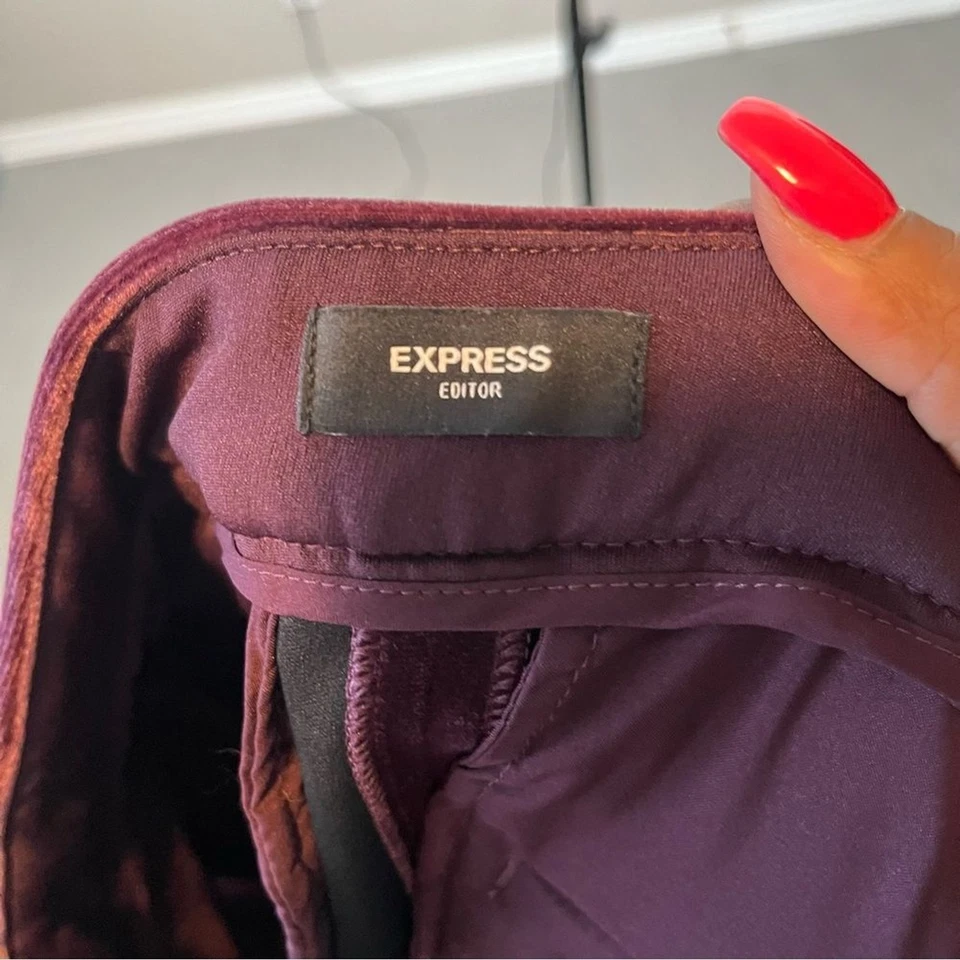 NEW Express Women Pants 2 Short Editor Mid Rise Velvet Relaxed Trouser Office - Image 4 of 4