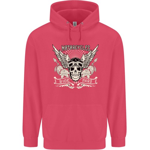 Motorcycles Ride Hard Biker Skull Motorbike Childrens Kids Hoodie - Picture 9 of 29
