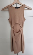 (208) PrettyLittleThing Light Brown Ribbed Sleeveless Mini Dress - Size 8