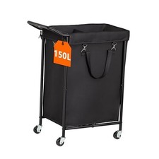 Rolling Laundry Basket with Wheels, Laundry Hamper 2 section, Dirty 150L Black