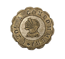 19th Century France Knights Helmet emergency currency 20 centimes brass token