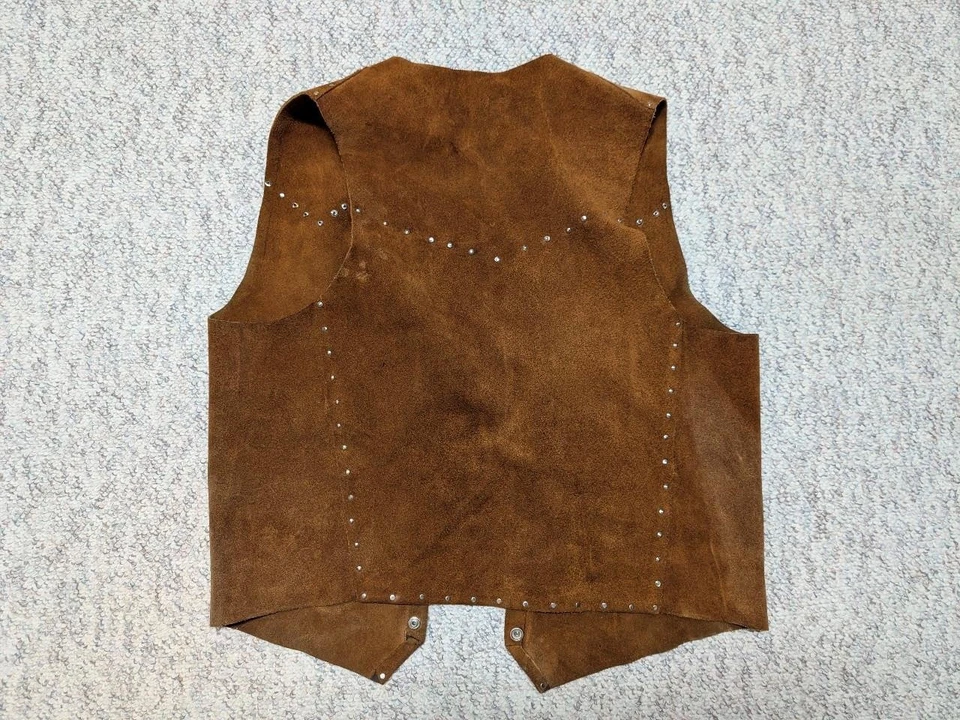 vintage 1960s 70s leather SUEDE handcrafted vest 40 cowhide WESTERN boho hippie - Image 2 of 4