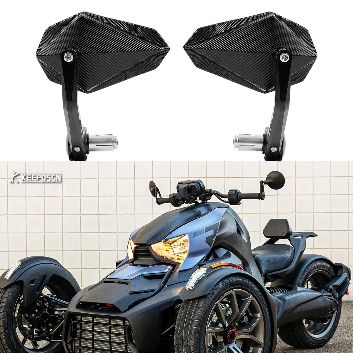 2x For Can-Am Ryker 600 900 7/8" 22mm Bar End Mirror Anti Glare Rearview Diamond