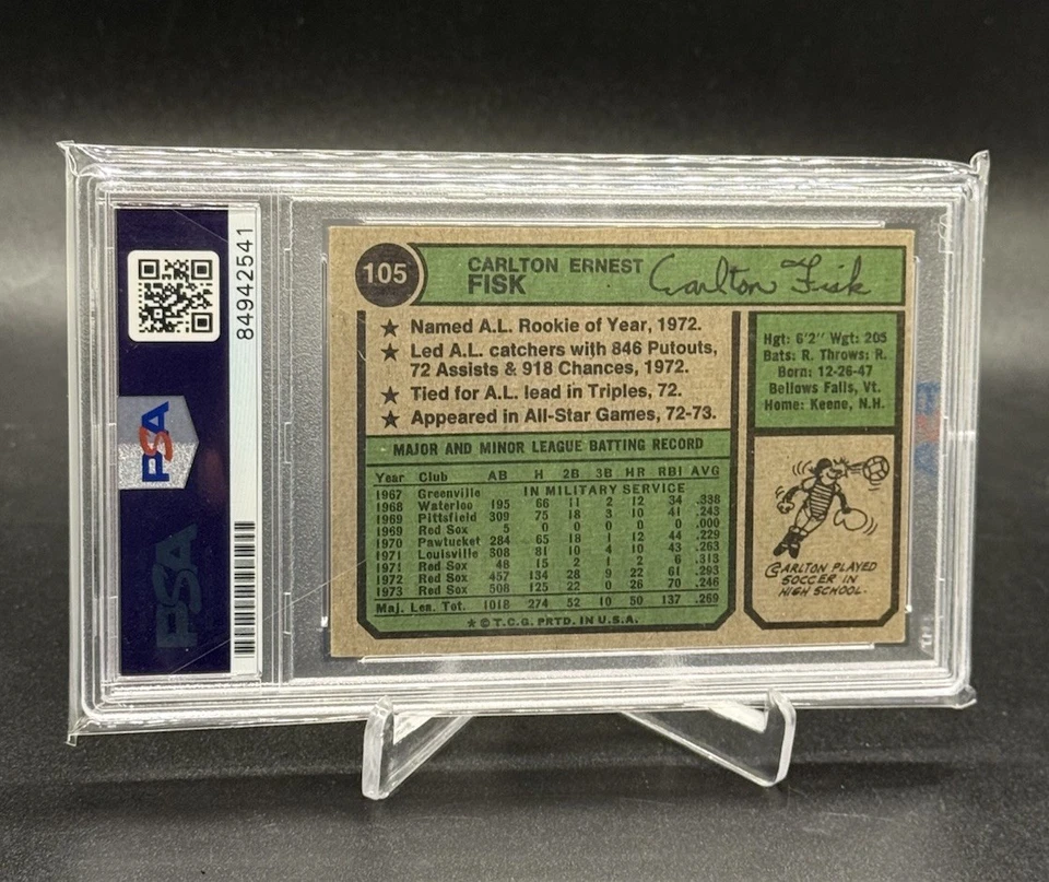 1974 Topps Carlton Fisk #105 autógrafo PSA ADN automático Foto 2 de 2