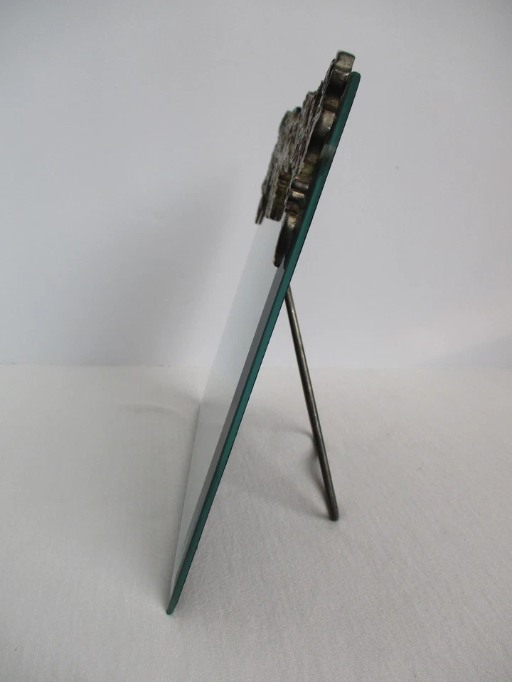 Vtg Enamel Flowers Vanity Mirror Beveled French Lk Pink Floral Tabletop Dresser - Image 3 of 4