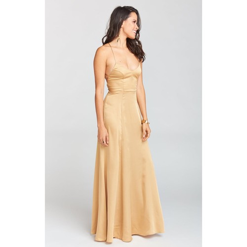NWT Show Me Your MuMu Godshaw Goddess Gown Long Maxi Sz. XL True Gold Luxe Satin - Picture 2 of 11