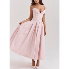 House Of CB Lady Strapless Dress Midi Ballerina Pink Sculpted Bodice Size Medium