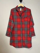 Stars Above Sleepwear Top Women's Size XL Red Plaid Night Shirt Pajama Long Slve