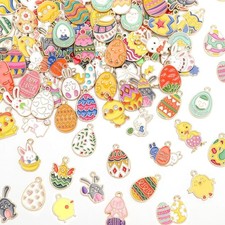 120 PCS Charms for Jewelry Making, Assorted Gold Enamel Bunny Egg Easter