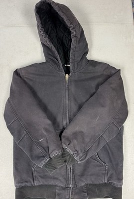 Carharrt Black Hooded Jacket With Quilted Work Wear Size Large 14-18