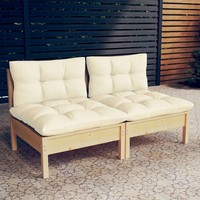Gartensofa 2-Sitzer Massivholz Kiefer Mit Creme Kissen
